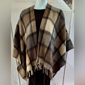 Dennis Basso Black and Brown Plaid Shawl Wrap